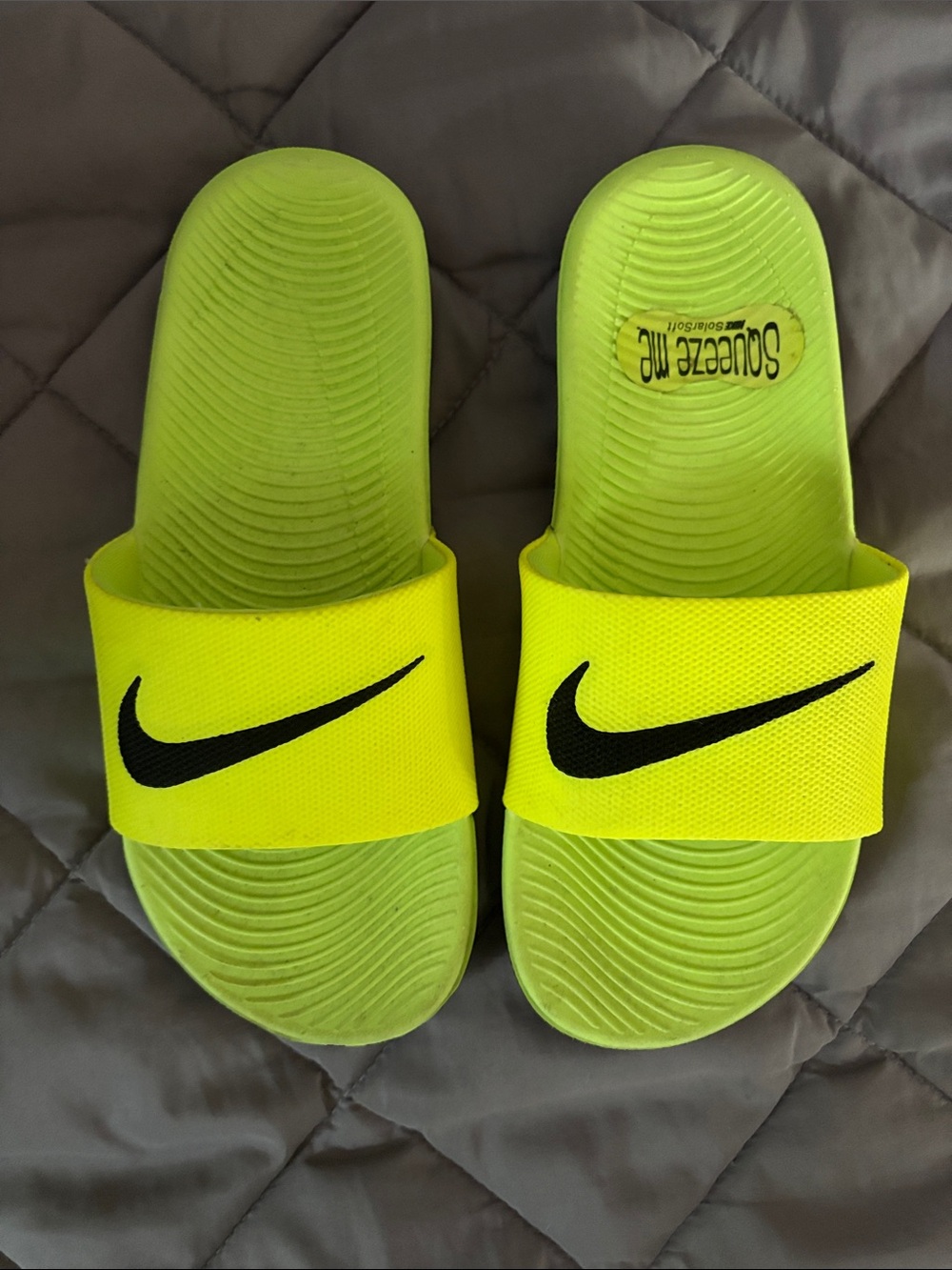 Nike Kids Neon Yellow Slide Sandals with Black Swoosh